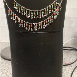 Bohemian Silver and Orange Necklace with Cascading Beads
